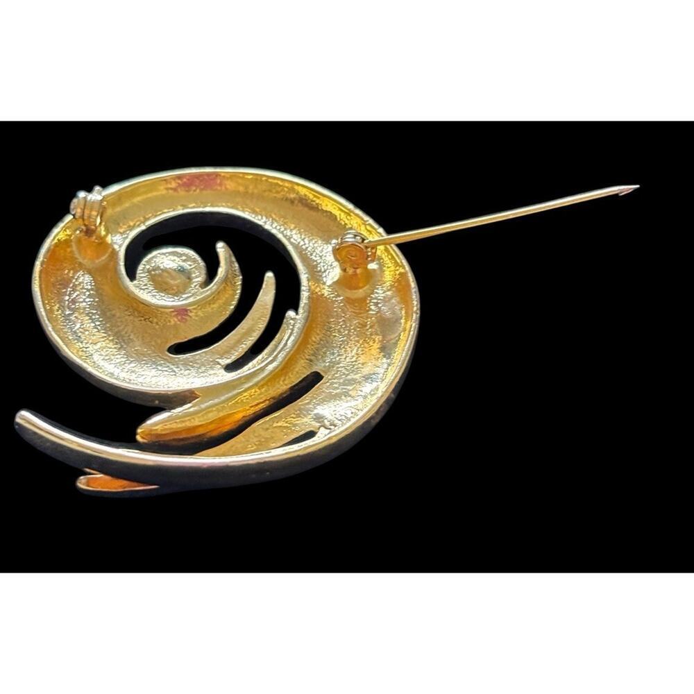 Gold Tone Rhinestone Swirl Brooch Pin Vintage Fashion 1980s Glamorous Statement - Picture 4 of 8